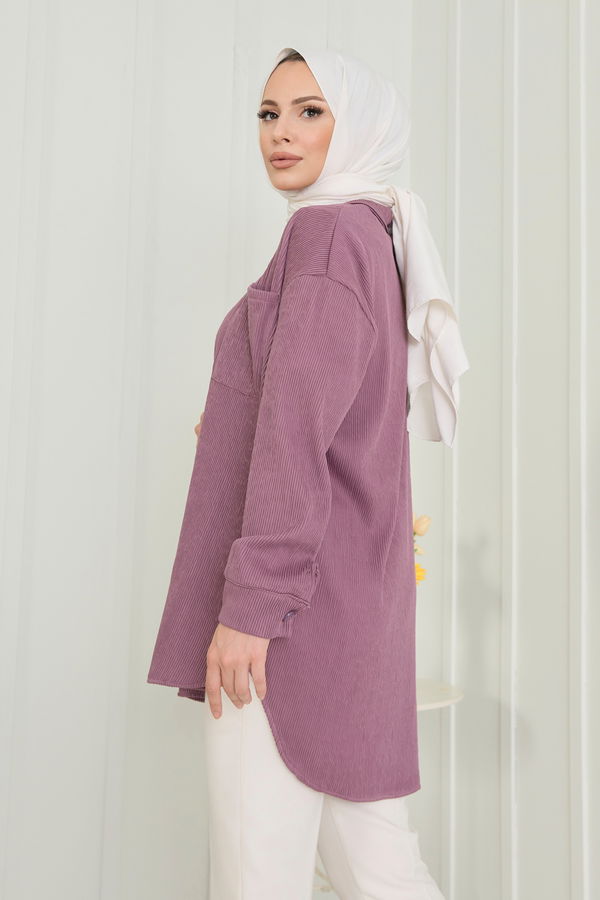 Düz Gömlek Yaka Kadın Pembe Tunik - 11609