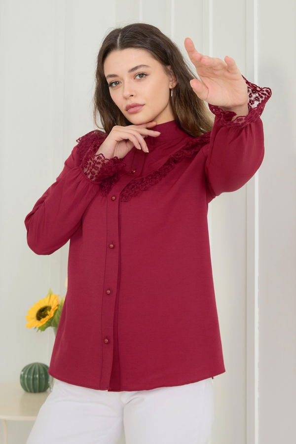 Düz Hakim Yaka Kadın Bordo Tunik - 11614 BORDO
