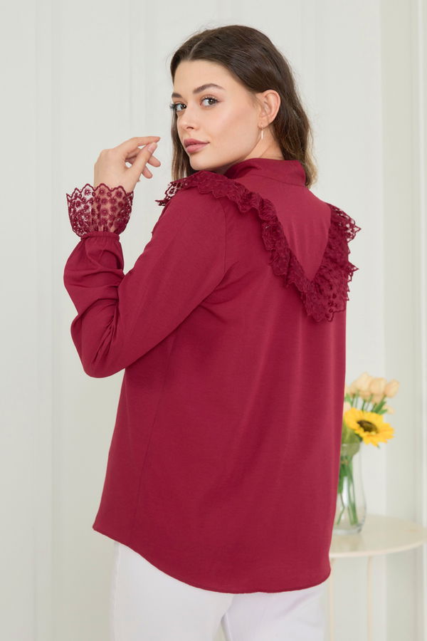 Düz Hakim Yaka Kadın Bordo Tunik - 11614 BORDO