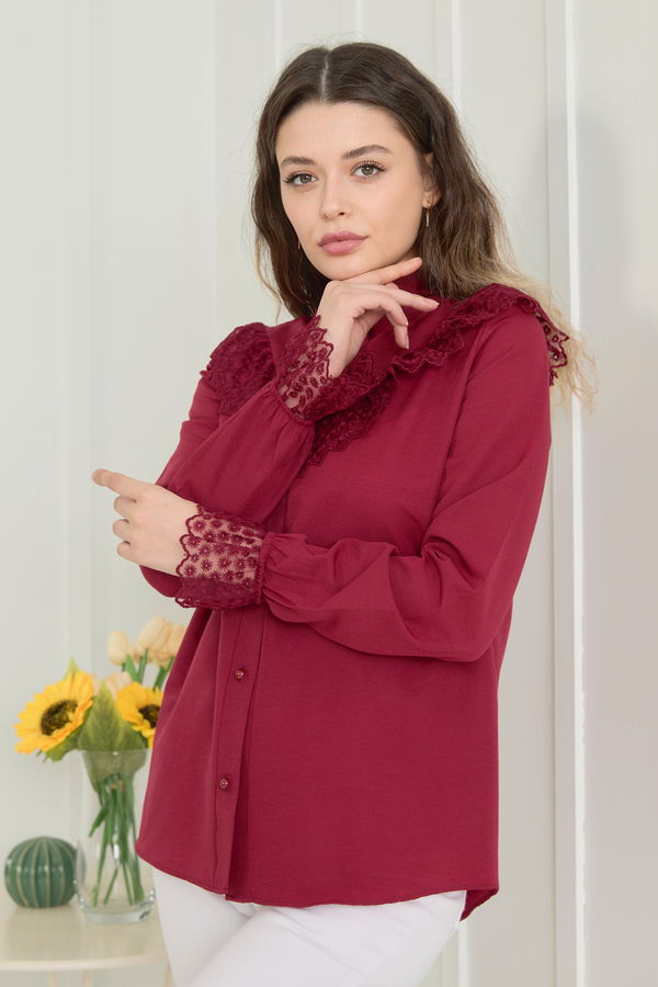 Düz Hakim Yaka Kadın Bordo Tunik - 11614 BORDO
