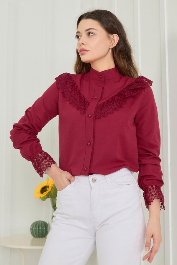 Düz Hakim Yaka Kadın Bordo Tunik - 11614 BORDO