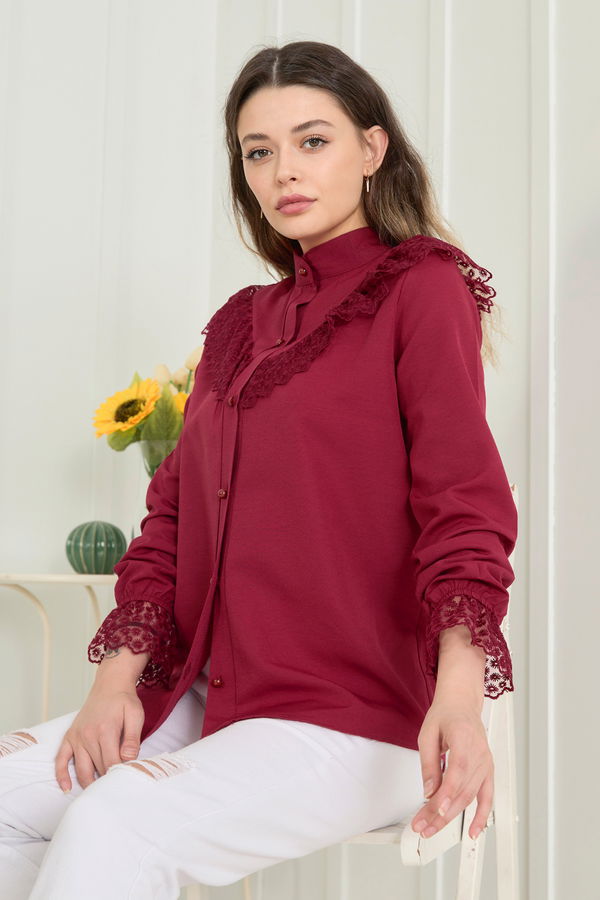 Düz Hakim Yaka Kadın Bordo Tunik - 11614 BORDO