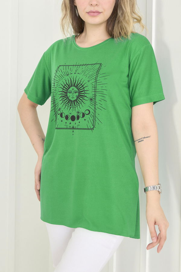 Düz Bisiklet Yaka Kadın Yeşil T-Shirt - 22534