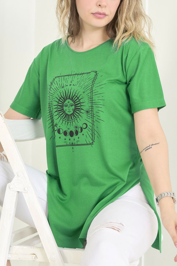 Düz Bisiklet Yaka Kadın Yeşil T-Shirt - 22534