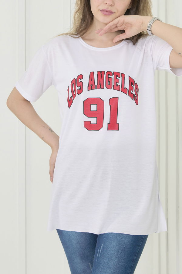 Düz Bisiklet Yaka Kadın Beyaz T-Shirt - 22533