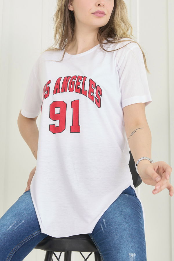 Düz Bisiklet Yaka Kadın Beyaz T-Shirt - 22533
