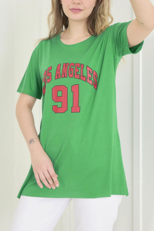 Düz Bisiklet Yaka Kadın Yeşil T-Shirt - 22533 YEŞİL