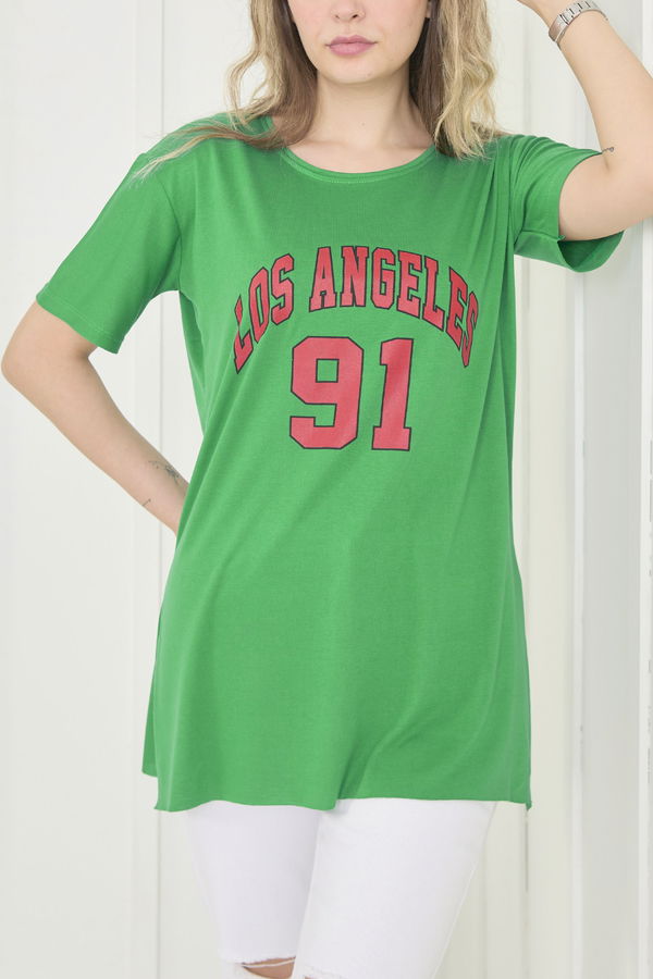 Düz Bisiklet Yaka Kadın Yeşil T-Shirt - 22533 YEŞİL