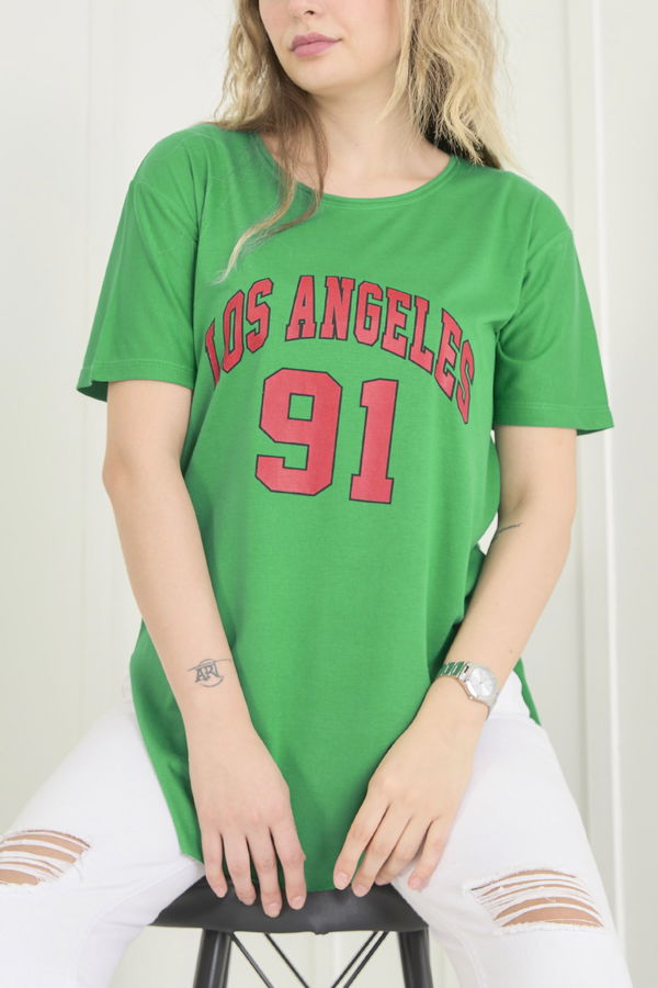 Düz Bisiklet Yaka Kadın Yeşil T-Shirt - 22533 YEŞİL