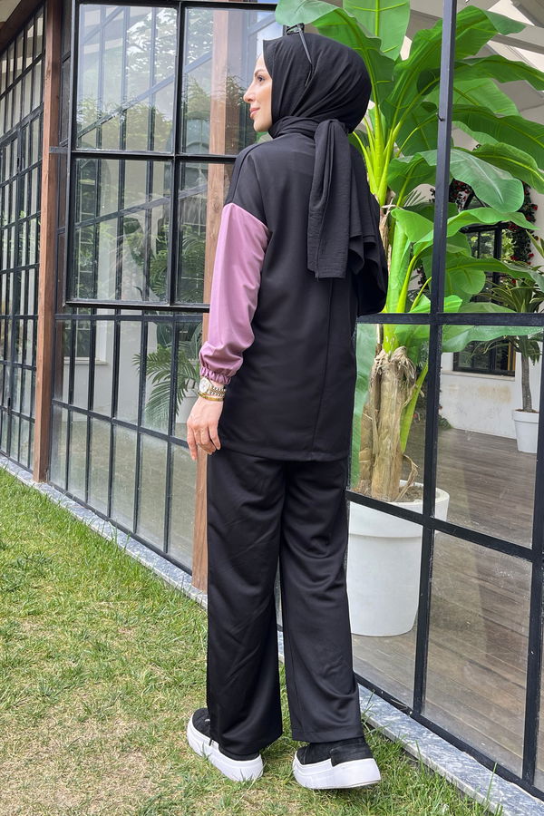 Düz Bisiklet Yaka Kadın Lila Tunik+Pantolon - 11480