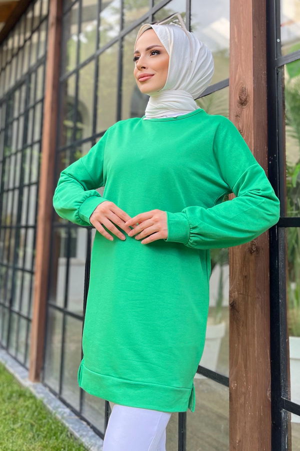 Düz Bisiklet Yaka Kadın Yeşil Tunik - 11595