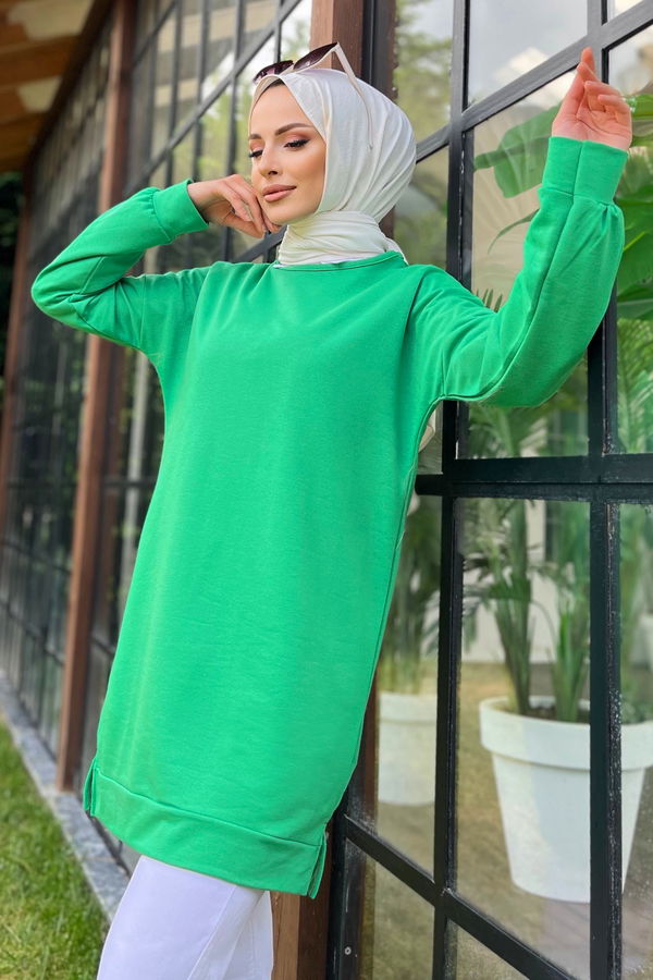 Düz Bisiklet Yaka Kadın Yeşil Tunik - 11595