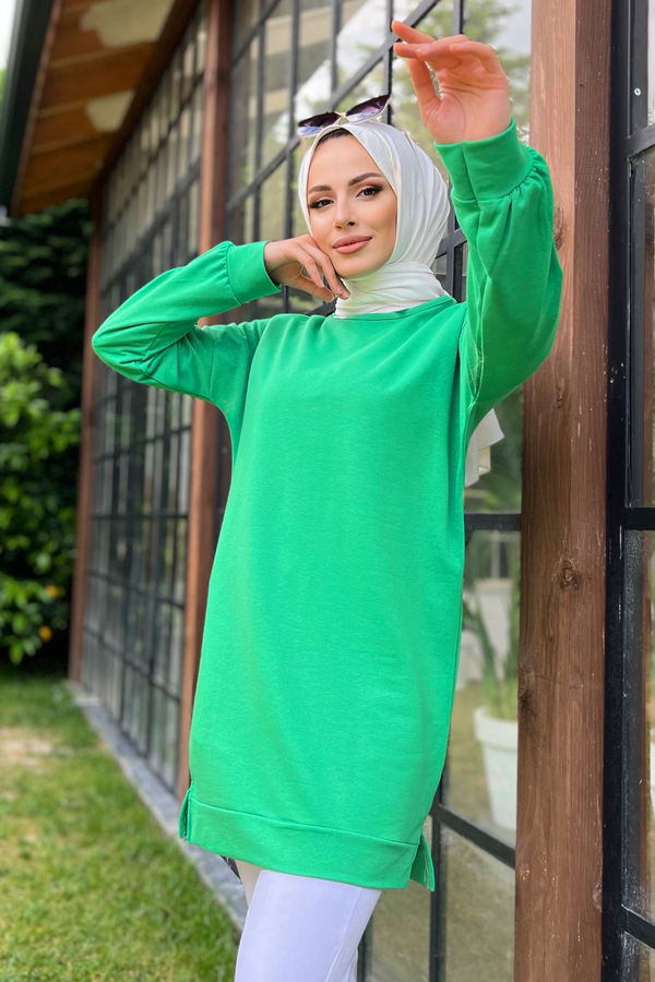 Düz Bisiklet Yaka Kadın Yeşil Tunik - 11595