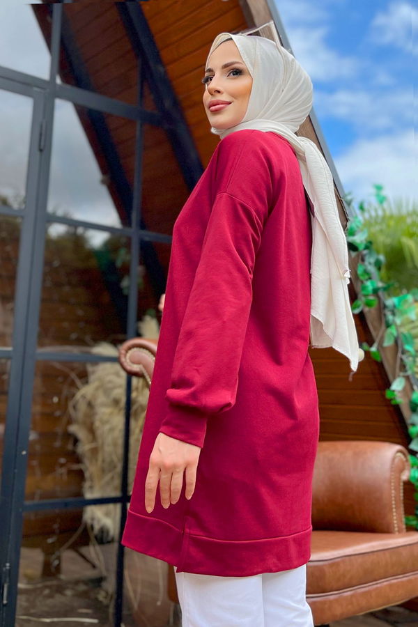 Düz Bisiklet Yaka Kadın Bordo Tunik - 11595 BORDO