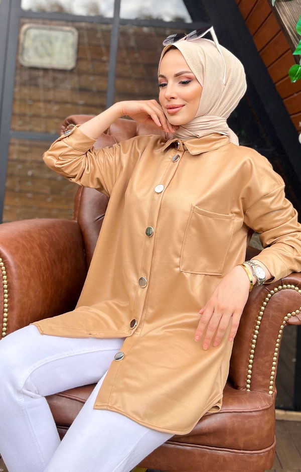 Düz Orta Kadın Vizon Tunik - 12012