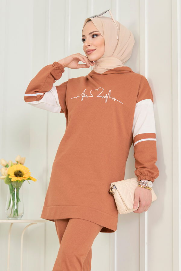 Düz Orta Kadın Taba Tunık Pantolon  - 3473
