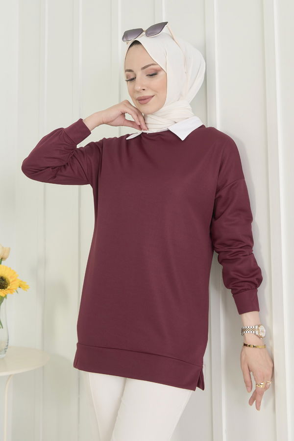 Düz Orta Kadın Bordo Tunik - 11658
