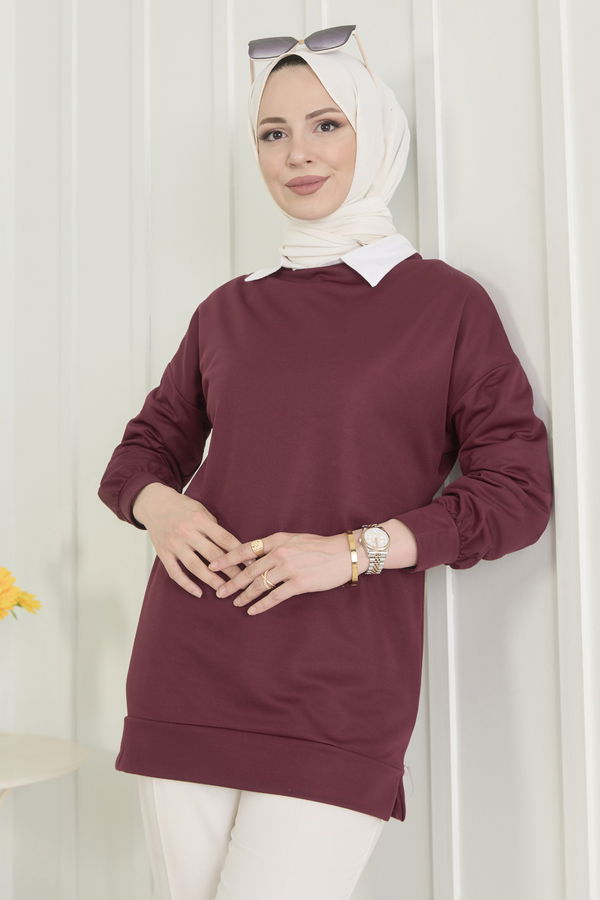 Düz Orta Kadın Bordo Tunik - 11658