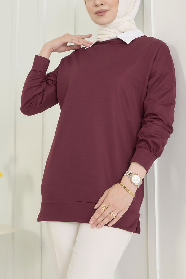 Düz Orta Kadın Bordo Tunik - 11658
