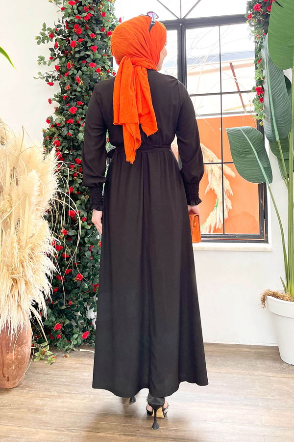 Düz Orta Kadın Siyah Elbise - 11435