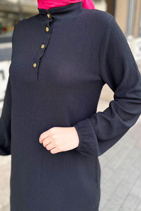 Düz Hakim Yaka Kadın Siyah Tunik+Pantolon - 11586