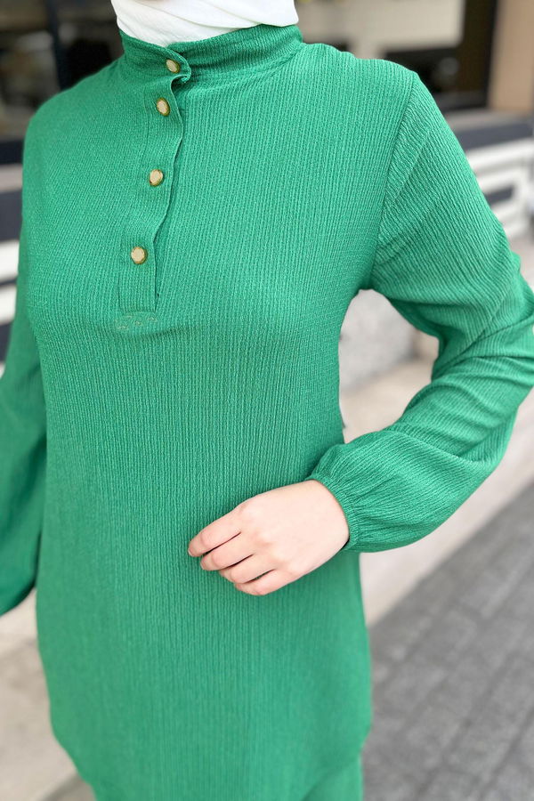 Düz Hakim Yaka Kadın Yeşil Tunik+Pantolon - 11586
