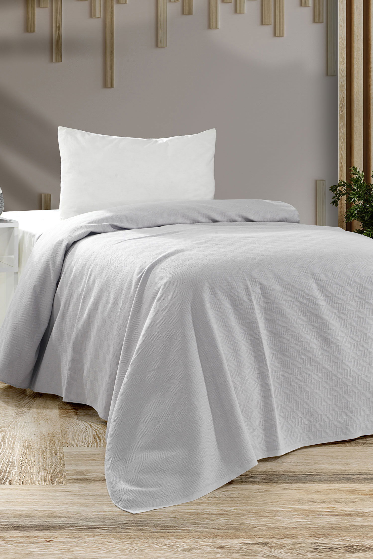 Gri Tek Kişilik Pike  - 22276 GRİ