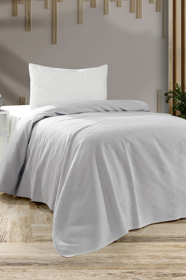 Gri Tek Kişilik Pike  - 22276 GRİ