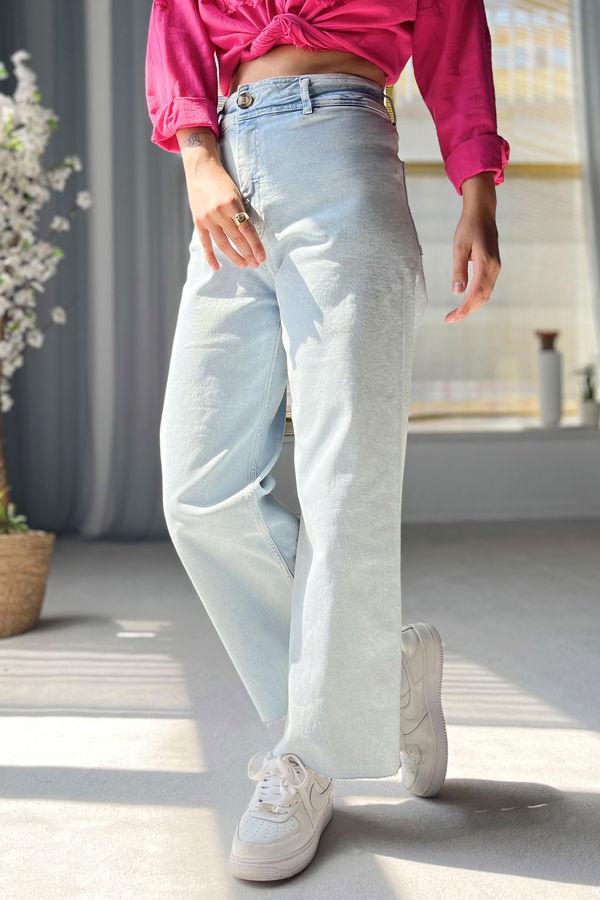 Düz Orta Kadın Mavi Kot Pantolon - 22598