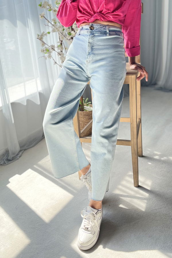 Düz Orta Kadın Mavi Kot Pantolon - 22598
