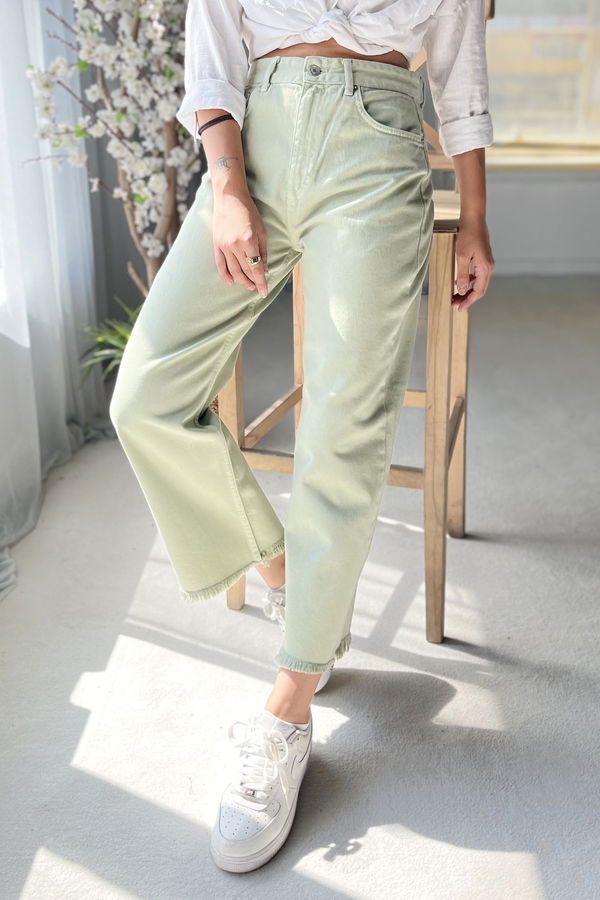 Düz Orta Kadın Yeşil Kot Pantolon - 22599