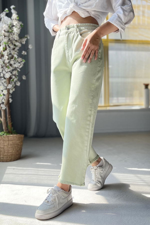 Düz Orta Kadın Yeşil Kot Pantolon - 22599