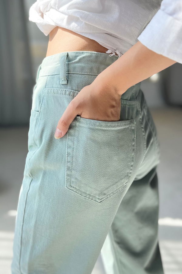 Düz Orta Kadın Yeşil Kot Pantolon - 22599