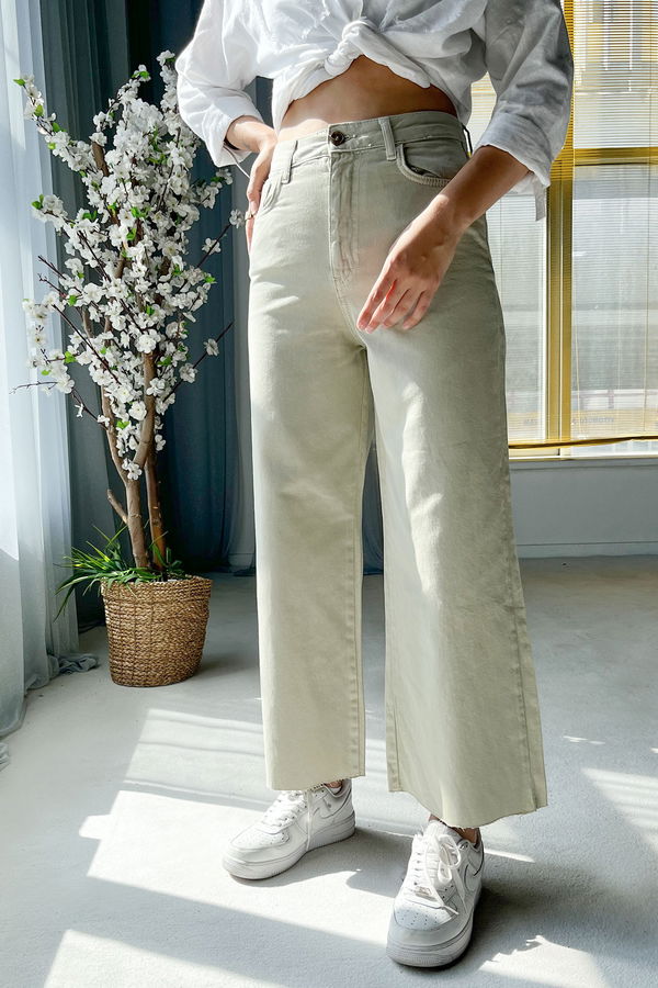 Düz Orta Kadın Yeşil Kot Pantolon - 22599