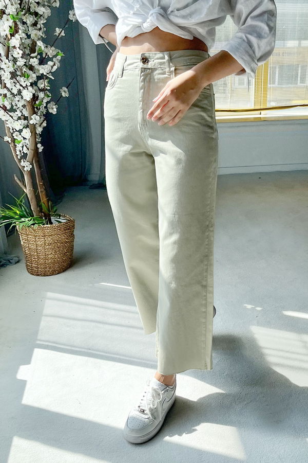 Düz Orta Kadın Yeşil Kot Pantolon - 22599
