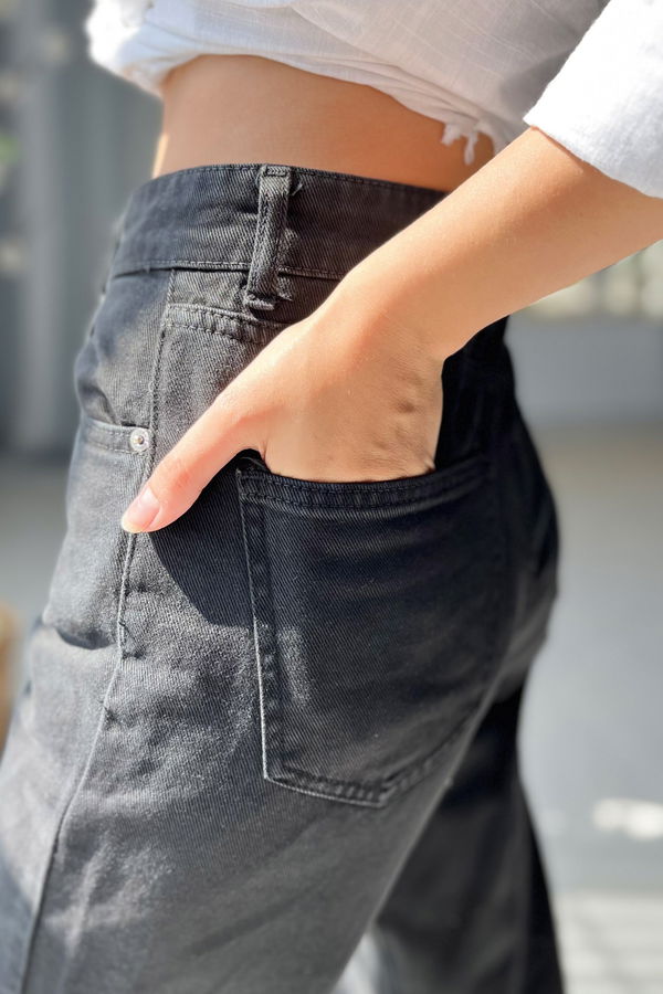Düz Orta Kadın Siyah Kot Pantolon - 22599