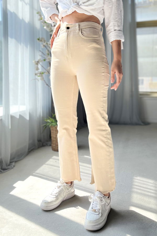 Düz Orta Kadın Bej Kot Pantolon - 22599 BEJ