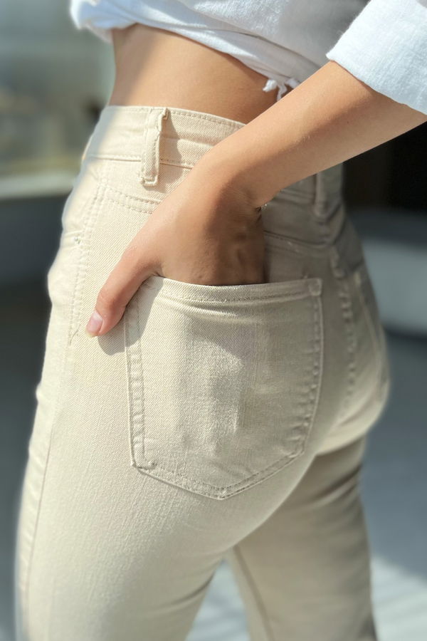 Düz Orta Kadın Bej Kot Pantolon - 22599 BEJ