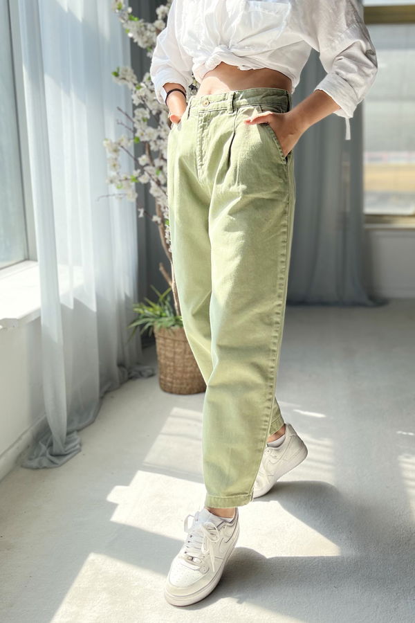 Düz Orta Kadın Yeşil Kot Pantolon - 22600