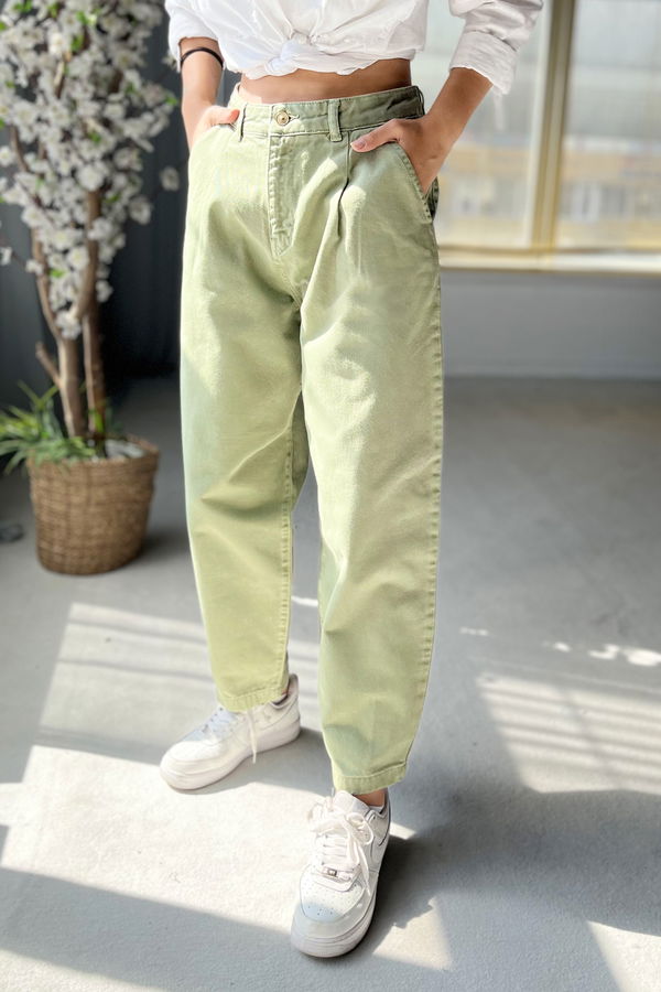 Düz Orta Kadın Yeşil Kot Pantolon - 22600
