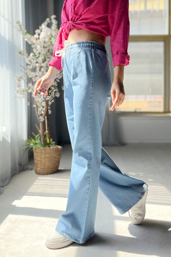 Düz Orta Kadın Mavi Kot Pantolon - 22601