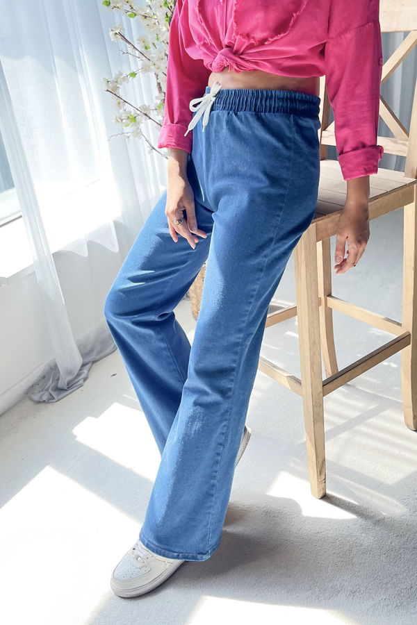 Düz Orta Kadın Mavi Kot Pantolon - 22601