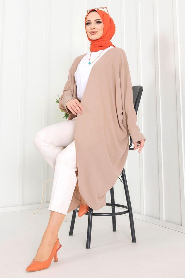 Düz Ceket Yaka Kadın Vizon Kimono - 11657