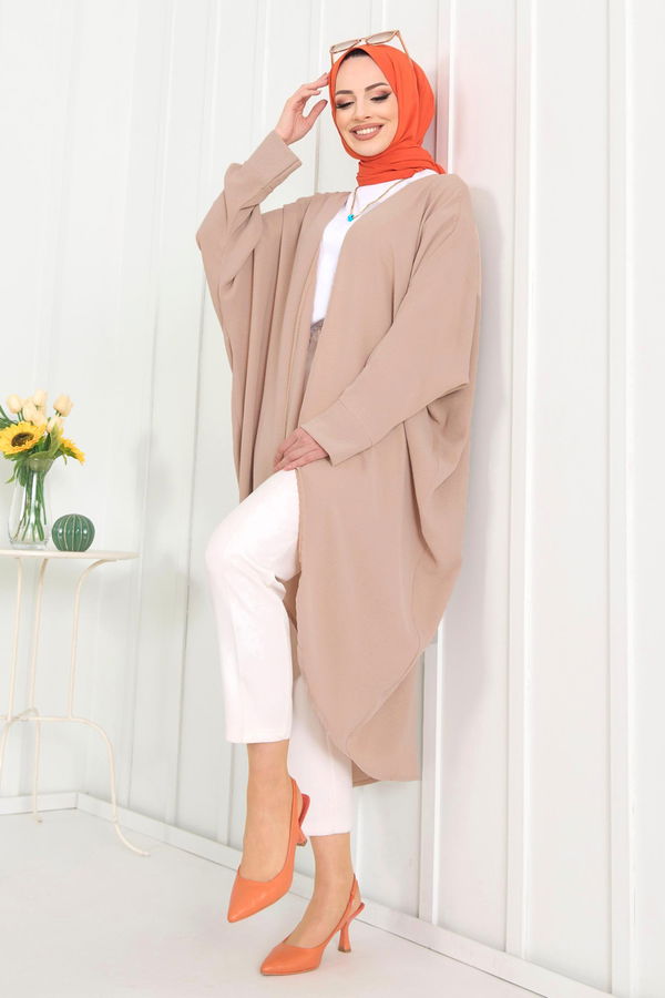 Düz Ceket Yaka Kadın Vizon Kimono - 11657
