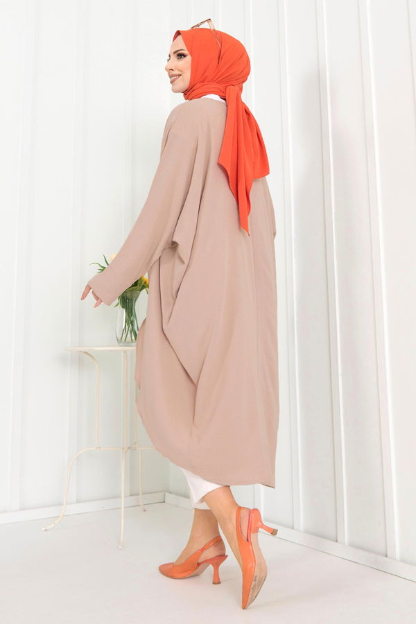 Düz Ceket Yaka Kadın Vizon Kimono - 11657