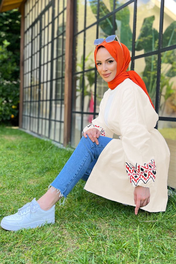 Düz Ceket Yaka Kadın Bej Ceket - 11672