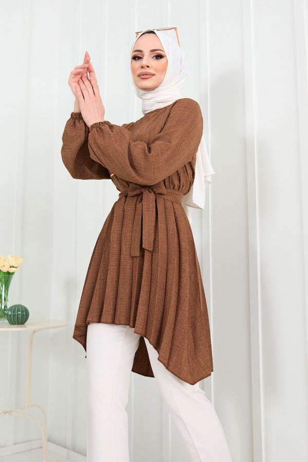 Düz Bisiklet Yaka Kadın Taba Tunik - 11684