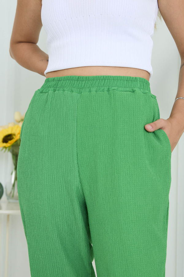 Düz Orta Kadın Yeşil Pantolon - 11486