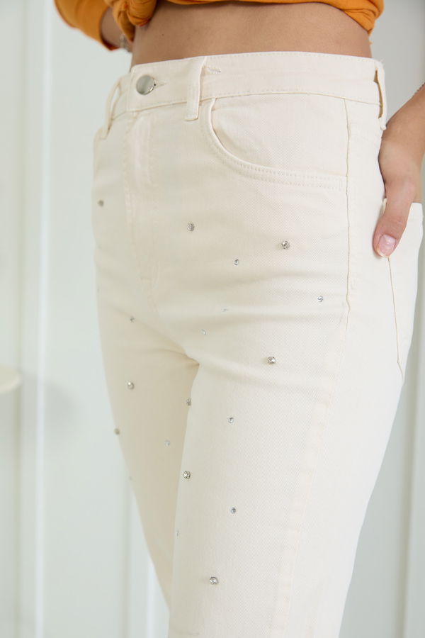 Düz Orta Kadın Bej Kot Pantolon - 22604