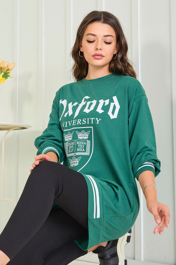 Düz Bisiklet Yaka Kadın Haki Sweat - 23014